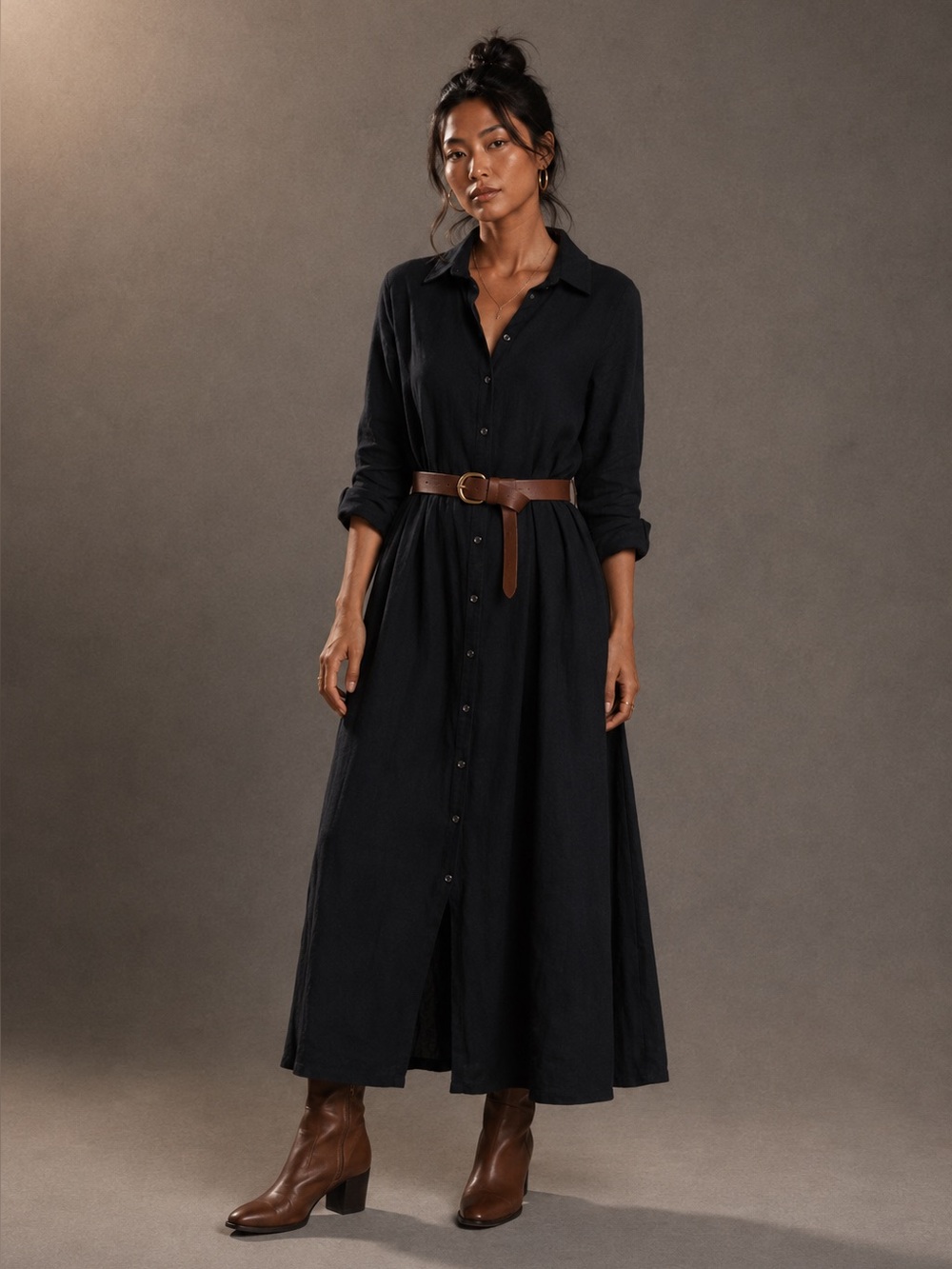 Honest Edit Linen Blend Shirt Dress Maxi